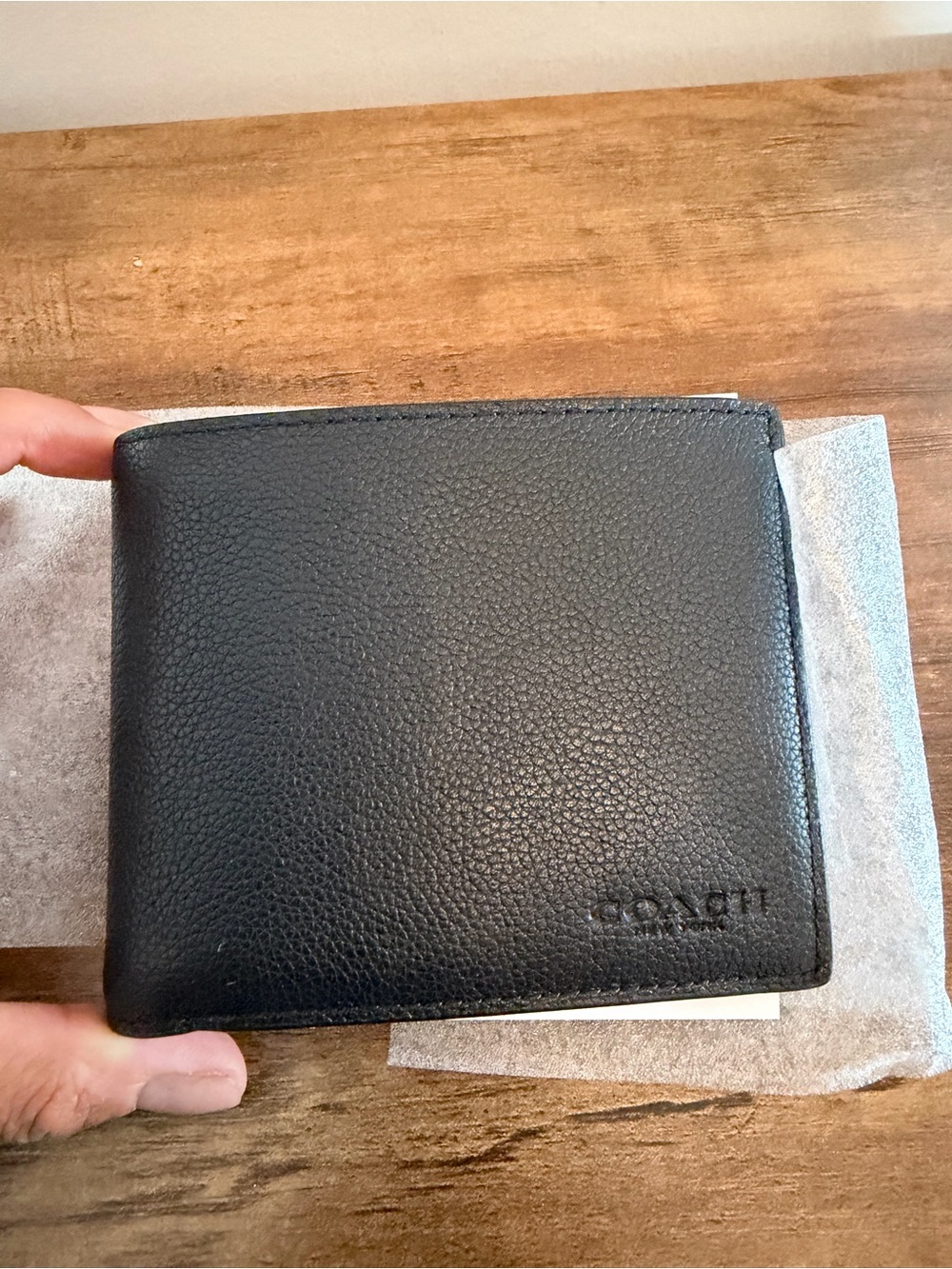 Brand new! Coach Black Pebbled Leather Wallet with Embossed Logo